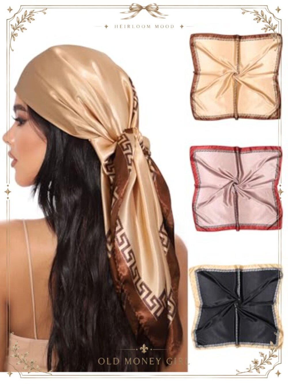 Large Square Satin Head Scarf 3 Pack Silk Feel Hair Wrap Bandana